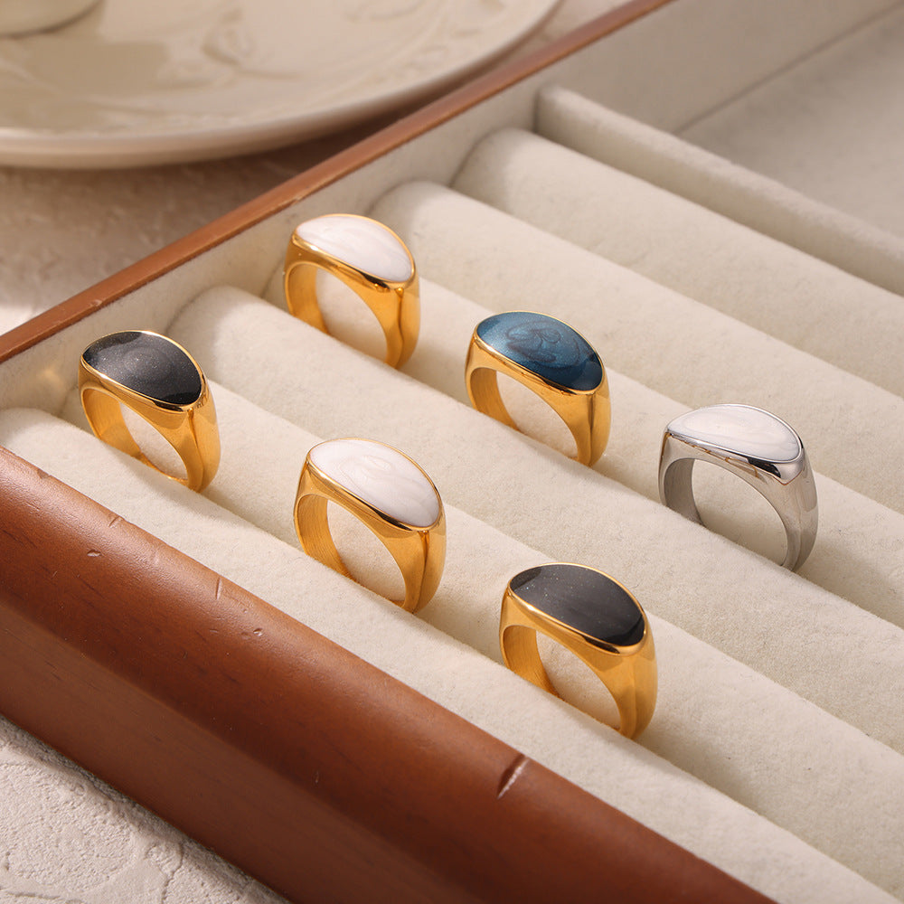 Oval Oil Drop Stainless Steel Signet Ring