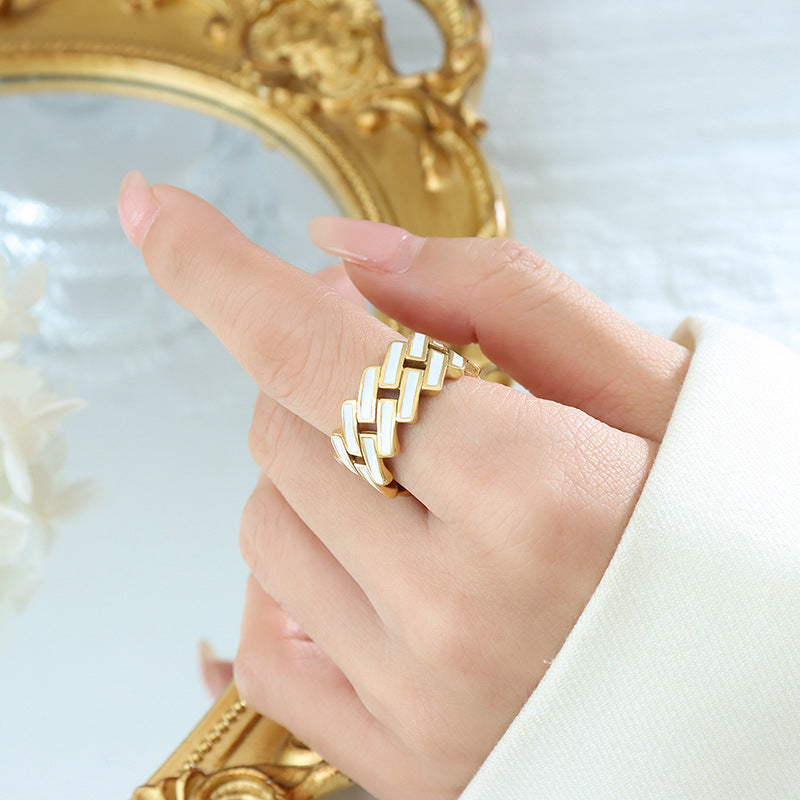 Stainless Steel Black and White Oil Drop Rectangular Ring