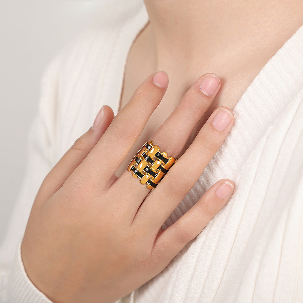 Oil Drop Braided Irregular Stainless Steel Ring