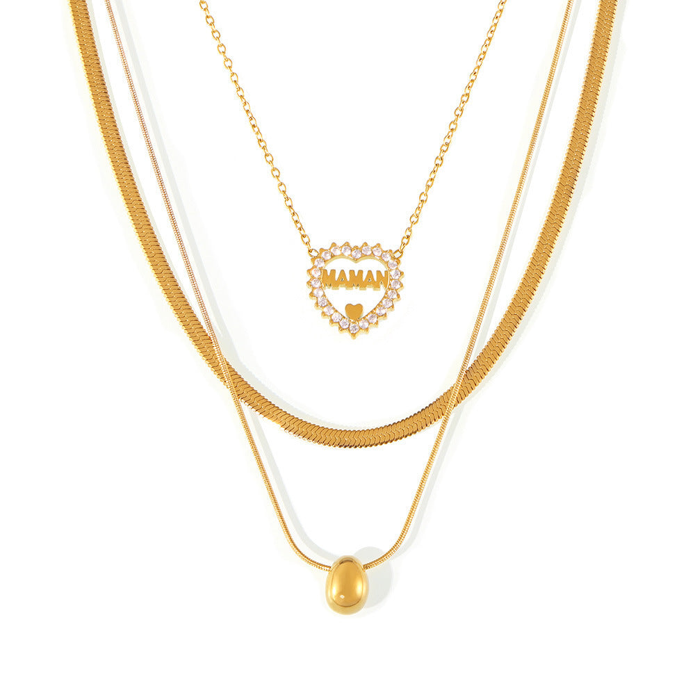 Heart Shaped Hollow Inlay CZ Letter Pendant Stainless Steel Necklace