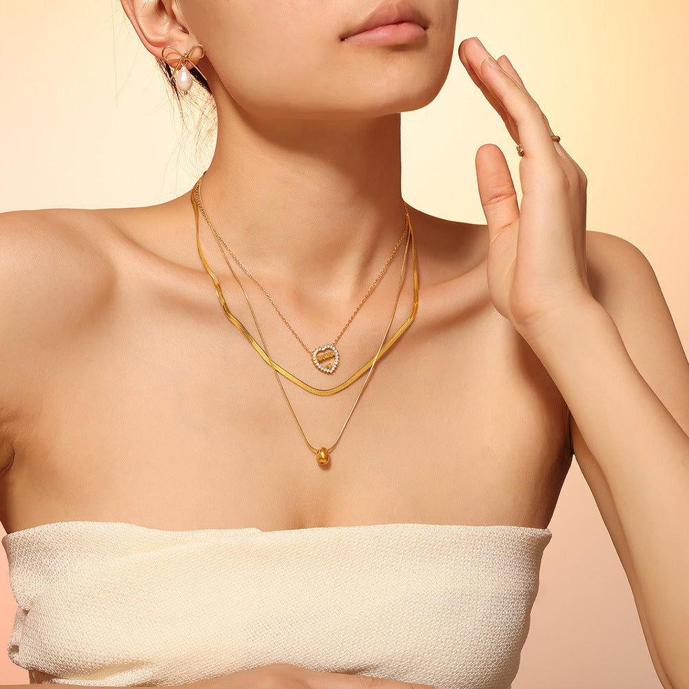 Heart Shaped Hollow Inlay CZ Letter Pendant Stainless Steel Necklace