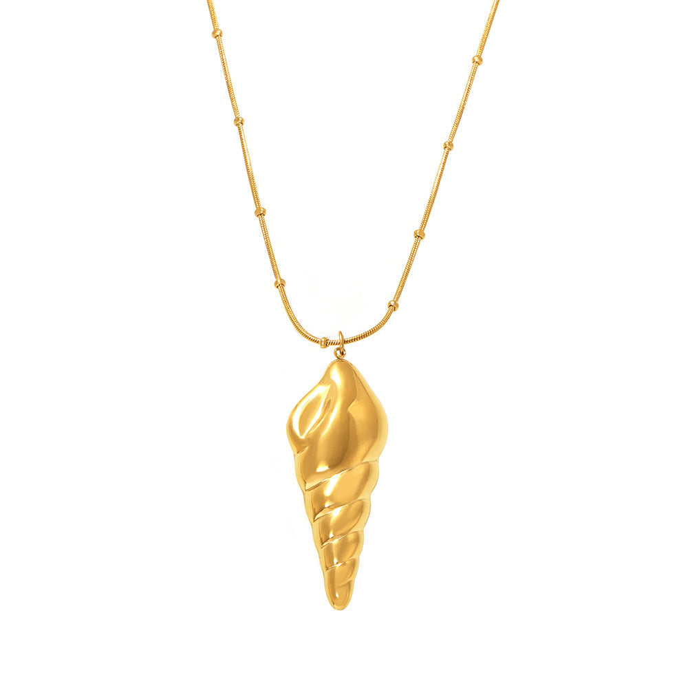 Stainless Steel Hollow Conch Pendant Stacking Necklace