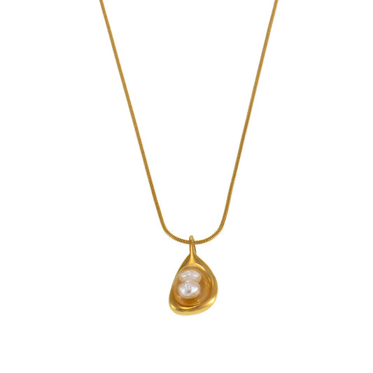 Stainless Steel Irregular Shape Pendant Inlay Freshwater Pearl Necklace