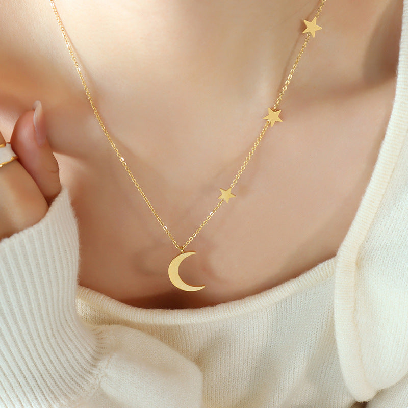 Star and Moon Pendant Double Layer Necklace