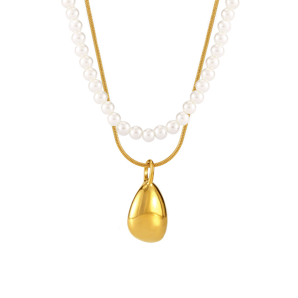 Water Drop Pendant Stainless Steel Imitation Pearl Necklace