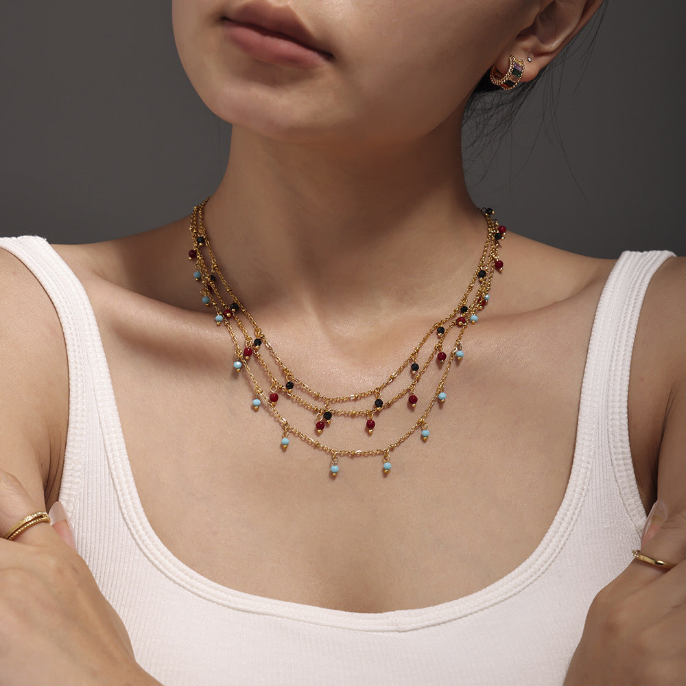 Stainless Steel Beaded Charm Necklace
