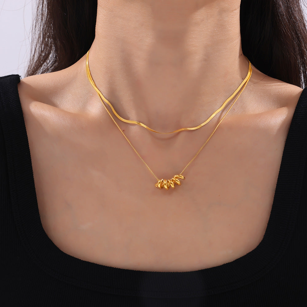 Stainless Steel Twisted Line Bar Pendant Necklace