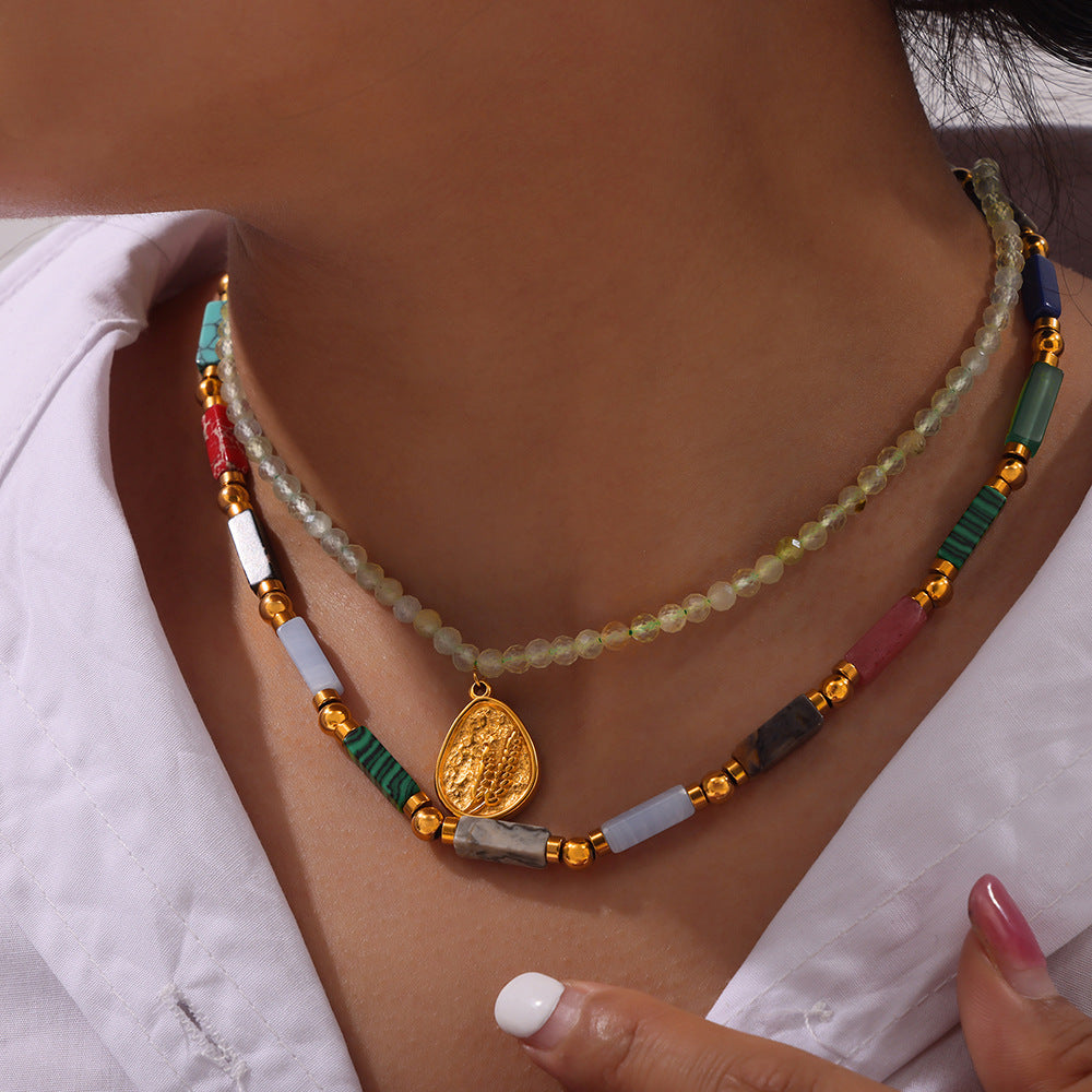 Stainless Steel Natural Stone Freshwater Pearl Beaded Necklace
