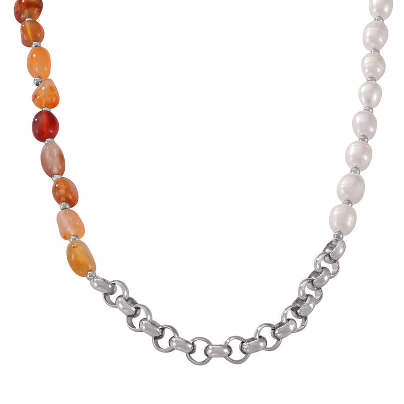 Stainless Steel Role Chain Stitching Beaded Chain Necklace