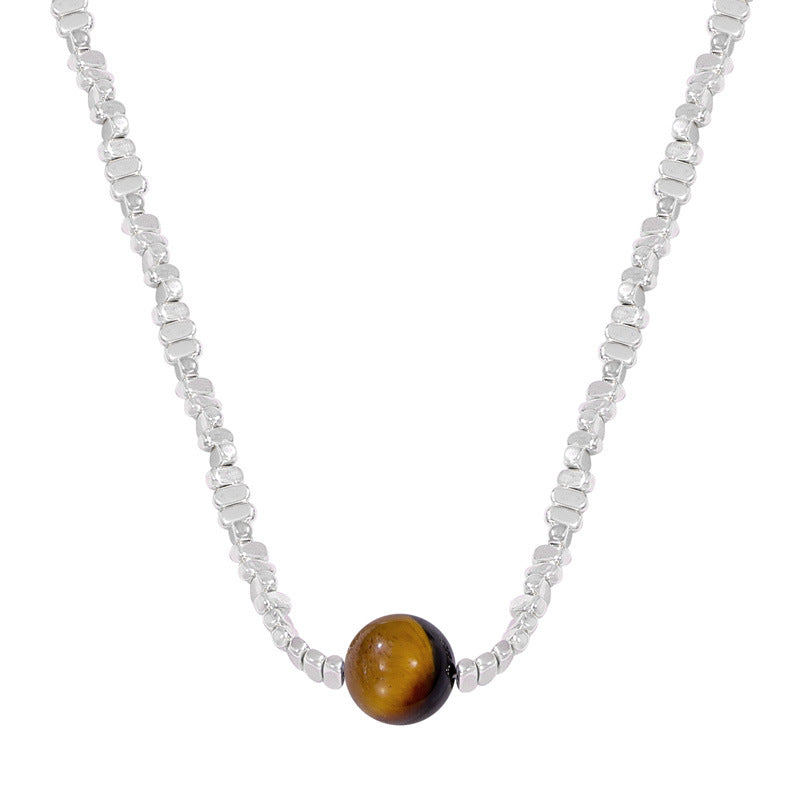 Tiger Eye Stone Pendant Irregular Square Chain Necklace