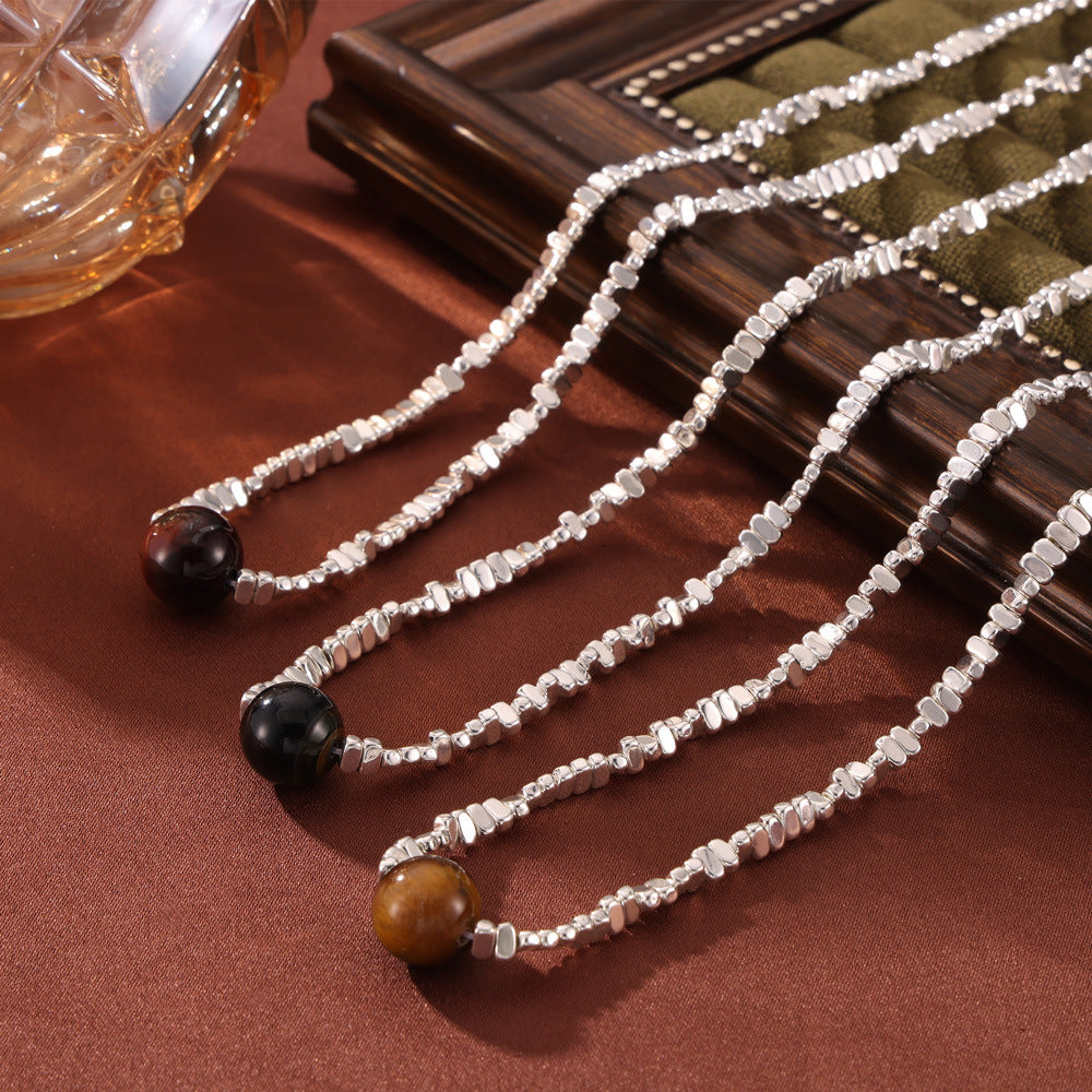 Tiger Eye Stone Pendant Irregular Square Chain Necklace