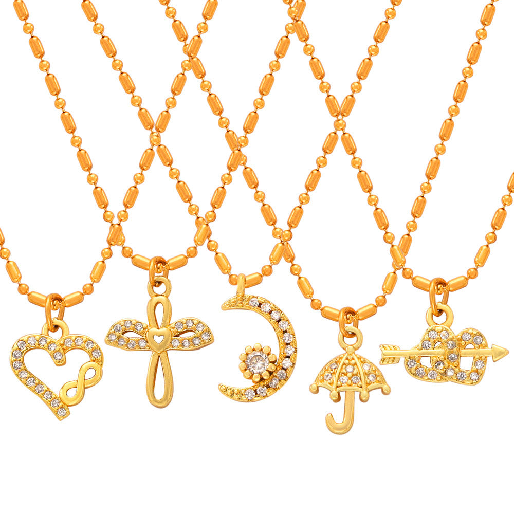 Stainless Steel Cartoon Shape Pendant Beaded Chain Necklace