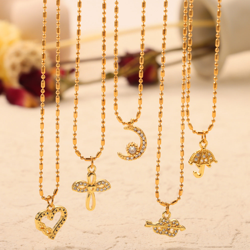 Stainless Steel Cartoon Shape Pendant Beaded Chain Necklace