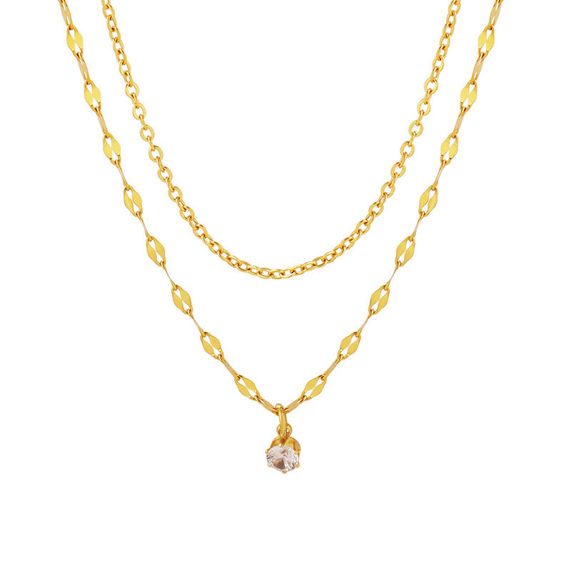 Stainless Steel Cubic Zirconia Pendant Lip Chain & Cable Chain Necklace