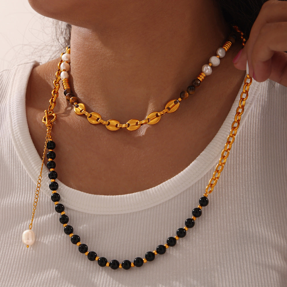 Stainless Steel Beaded Chain Stitching Lip Chain Necklace
