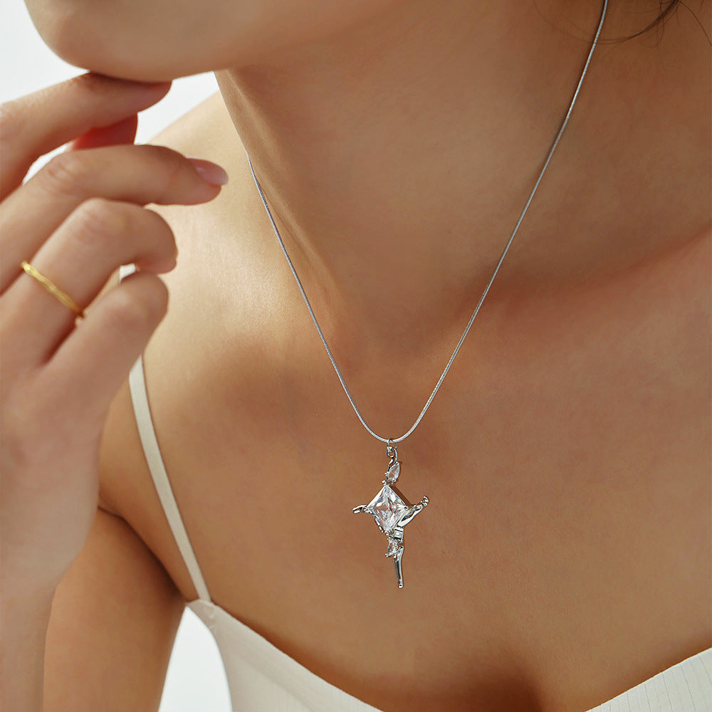 Stainless Steel 18K Gold PVD Cross Inlay Cubic Zirconia Necklace