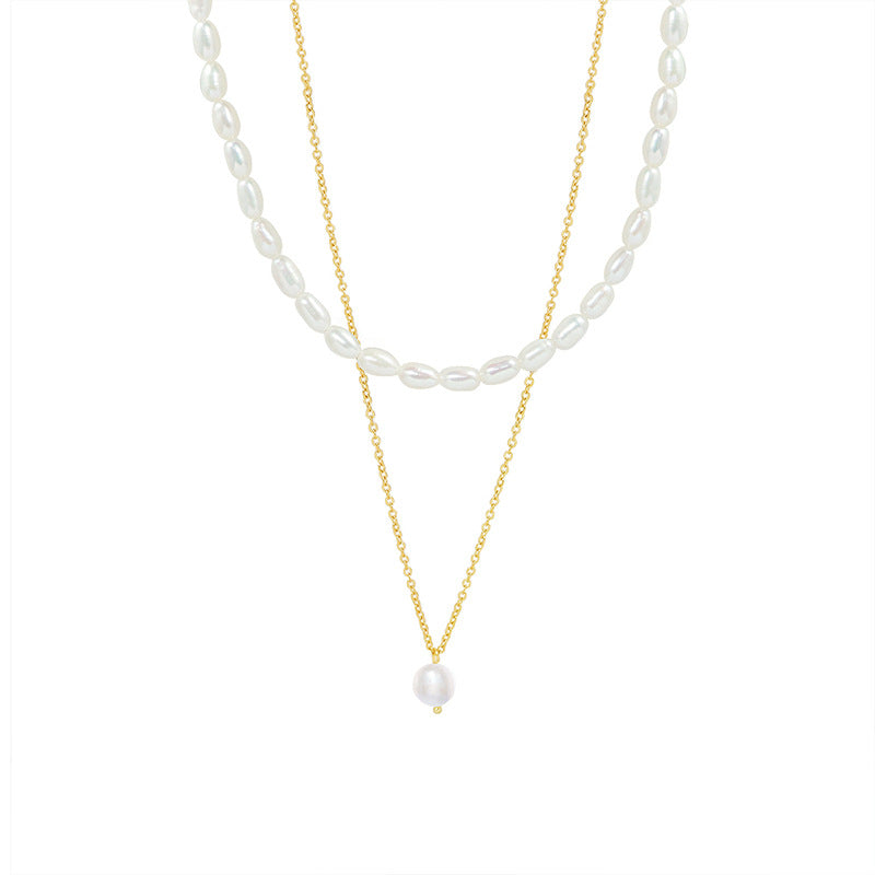 Freshwater Pearl Pendant Chain Double Necklace