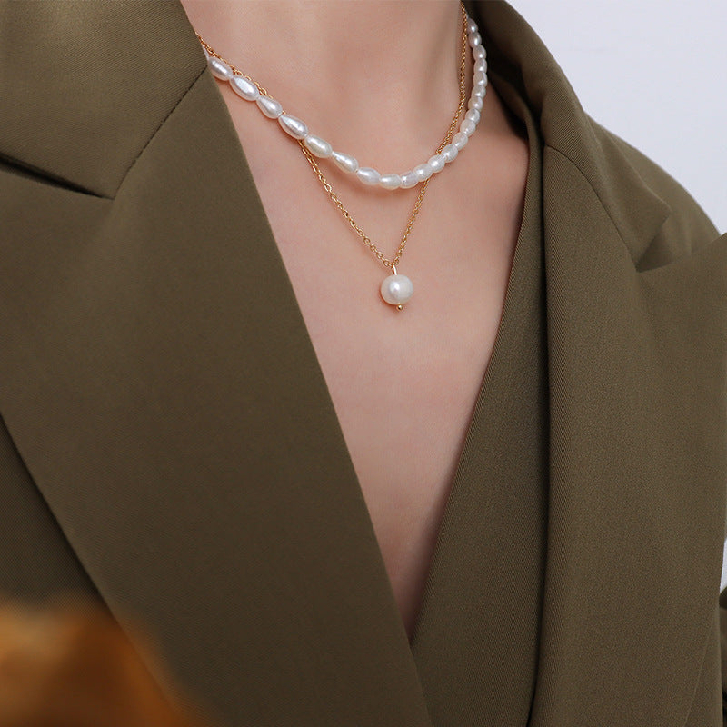 Freshwater Pearl Pendant Chain Double Necklace