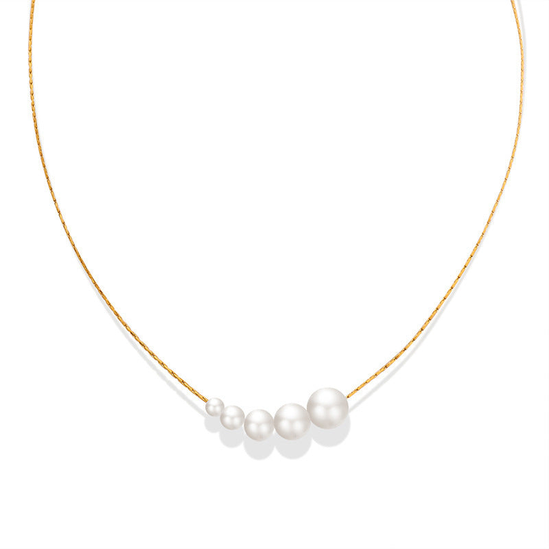 Simple Imitation Pearl Pendant of Different Sizes Stainless Steel Necklace