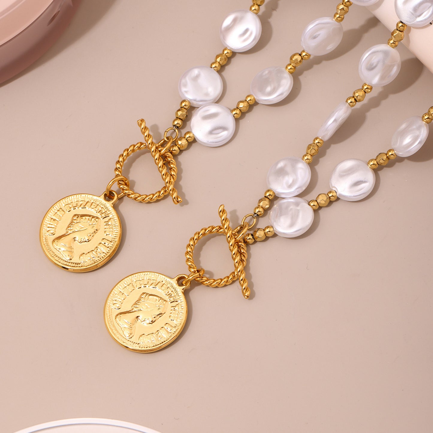 Stainless Steel OT Buckle Elizabeth Portrait Pendant Necklace