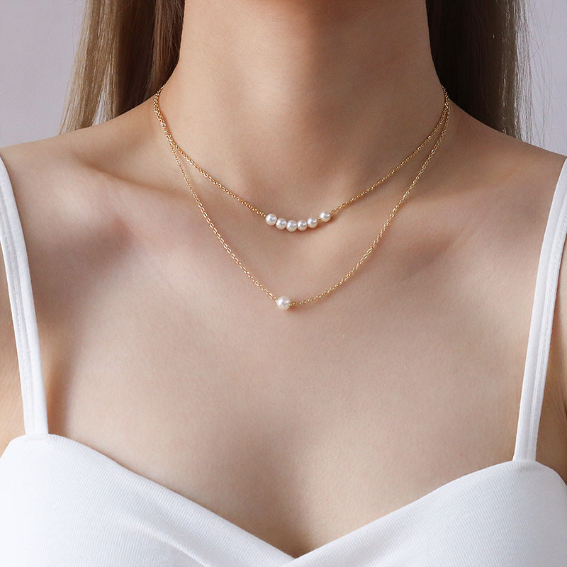 Simple Imitation Pearl Pendant Stainless Steel Necklace