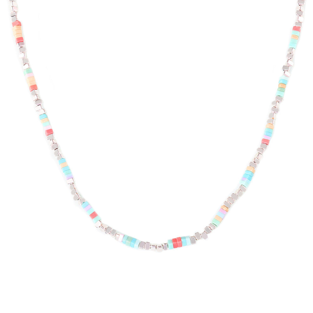 Stainless Steel Rainbow Natural Stone Beaded Necklace