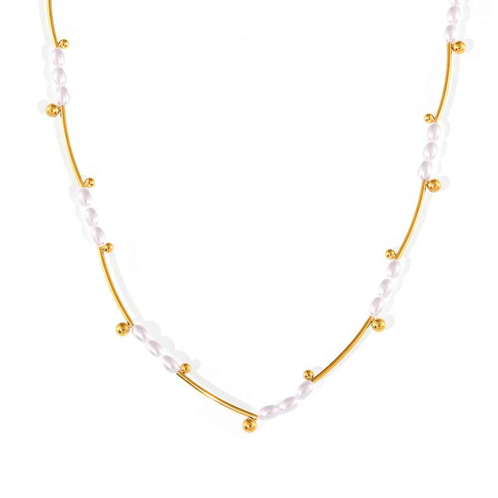 Stainless Steel Baroque Separated Imitation Pearl Necklace