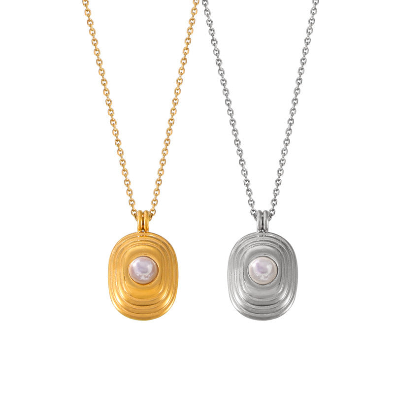 Stainless Steel Multi-level 3D Round Pendant Inlay Imitation Pearl Necklace
