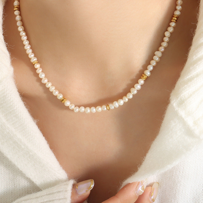Stainless Steel Irregular Freshwater Pearl Necklace