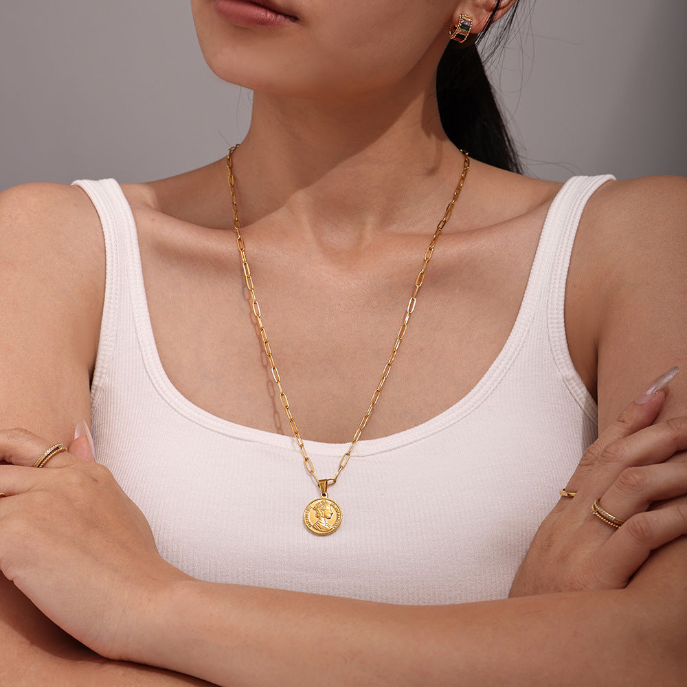 Stainless Steel Elizabeth Image Pendant Stackable Necklace