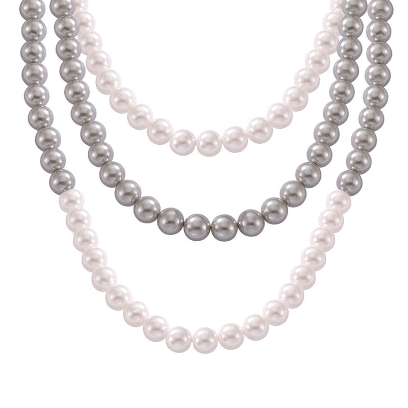 Imitation Pearl Grey & White Necklace