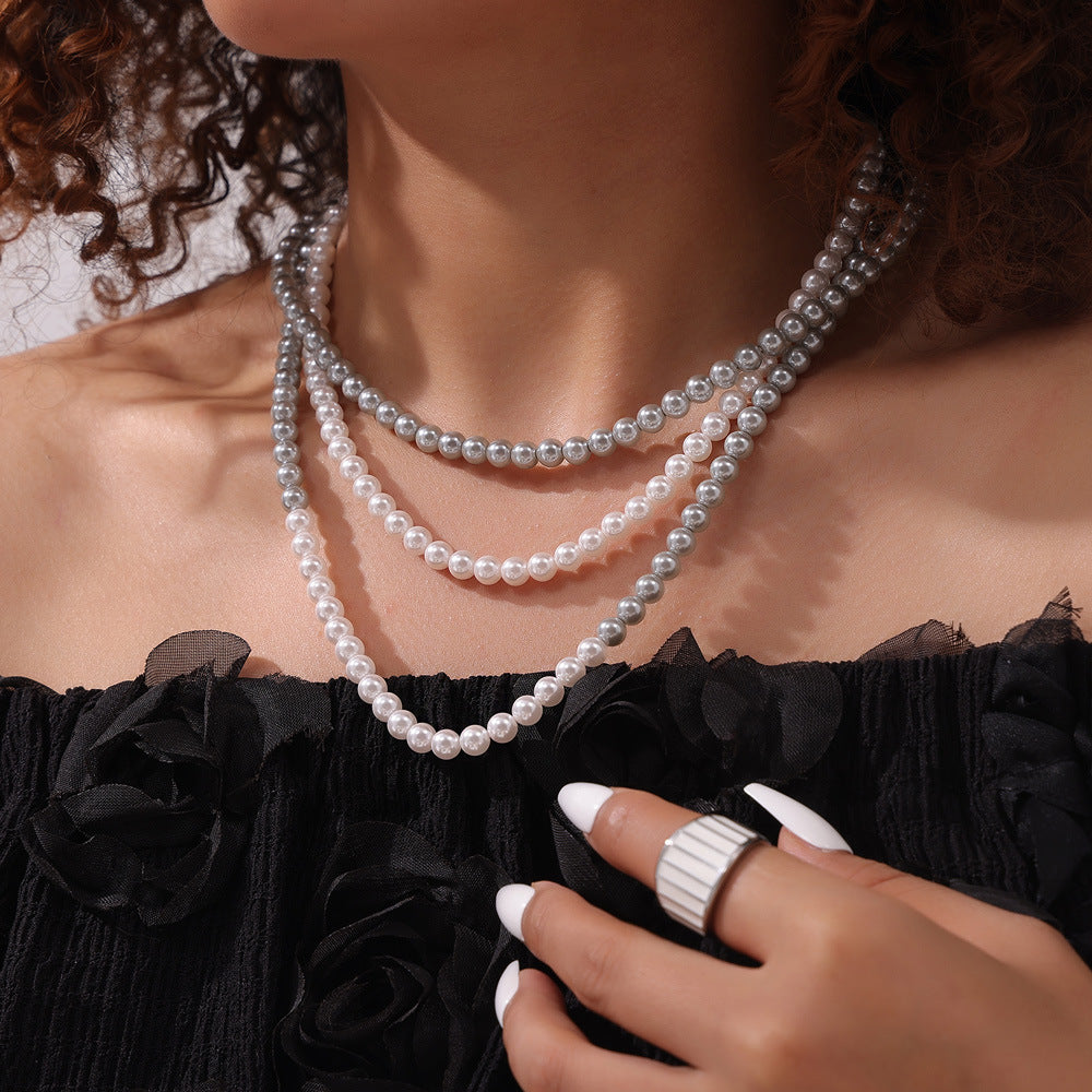 Imitation Pearl Grey & White Necklace