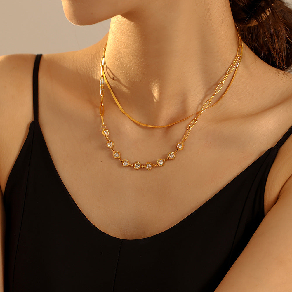 Stainless Steel Heart Shaped Cubic Zirconia Necklace