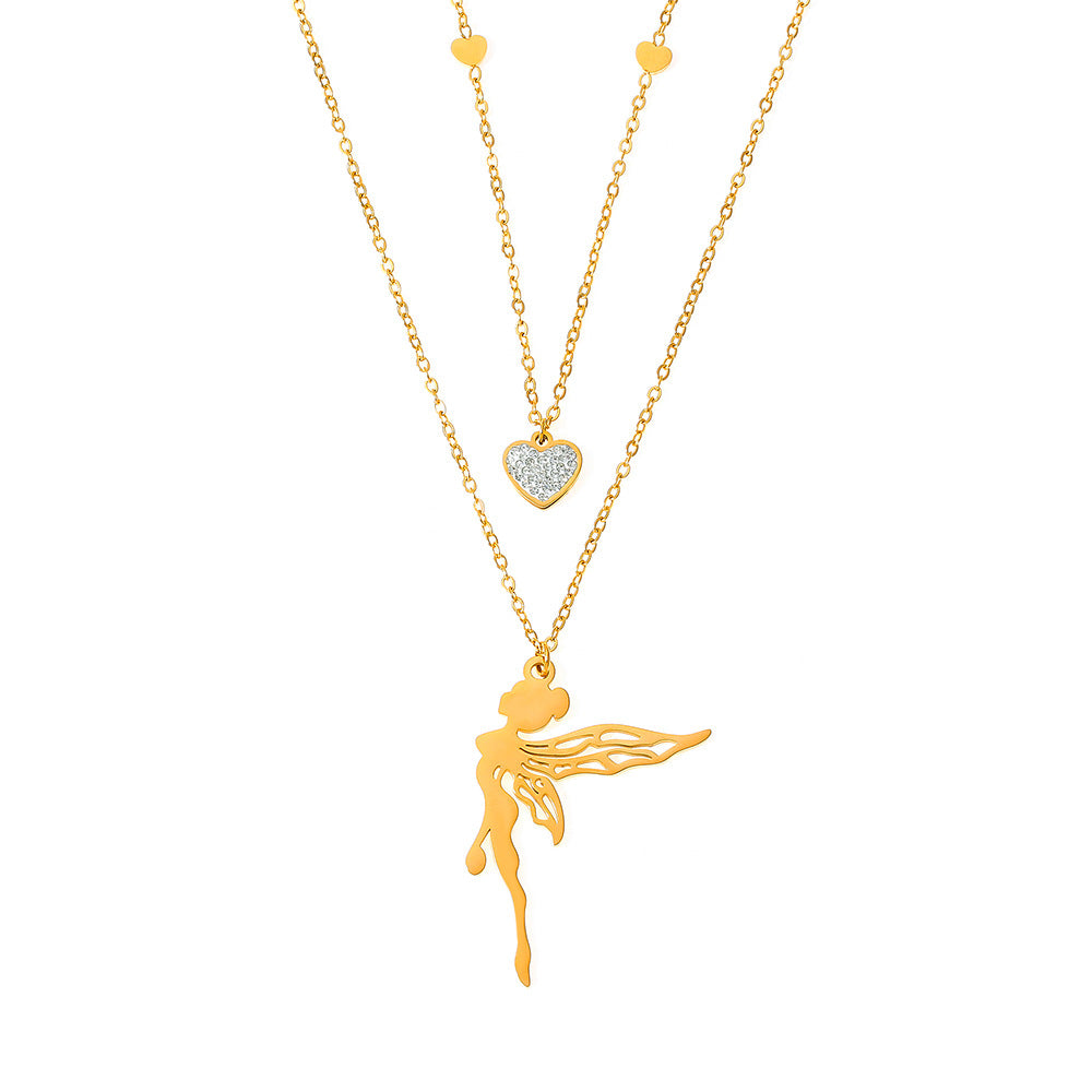 Stainless Steel Heart & Angel Pendant Necklace