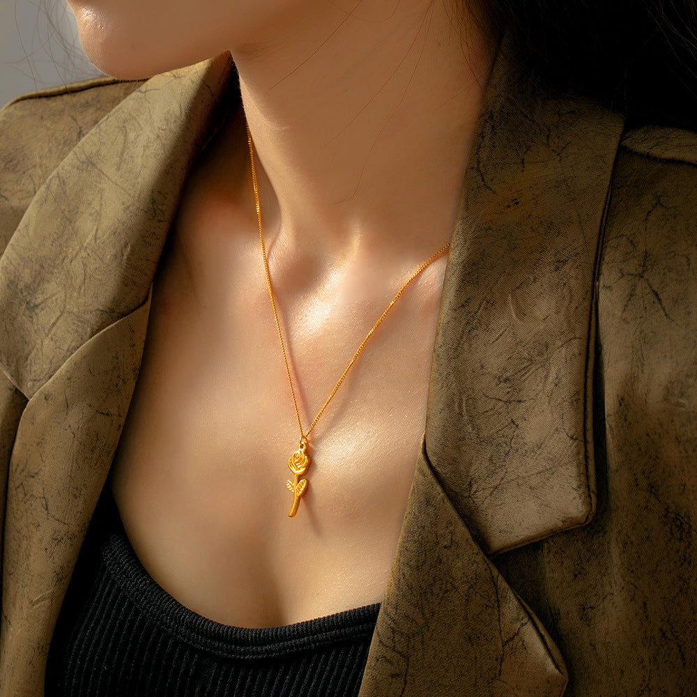 Rose Pendant Stainless Steel Necklace