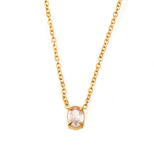 Stainless Steel Oval Pendant Inlay Cubic Zirconia Necklace