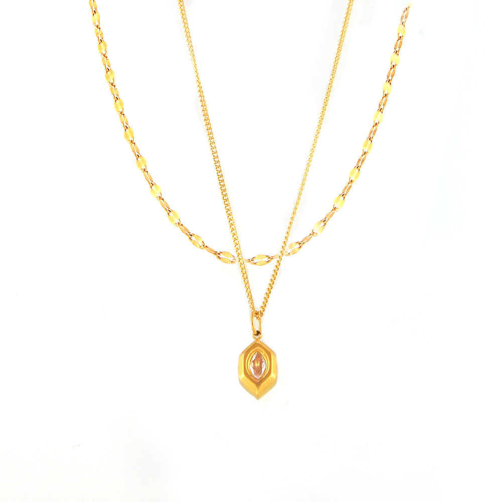 Geometric Hexagon Pendant Stainless Steel Necklace
