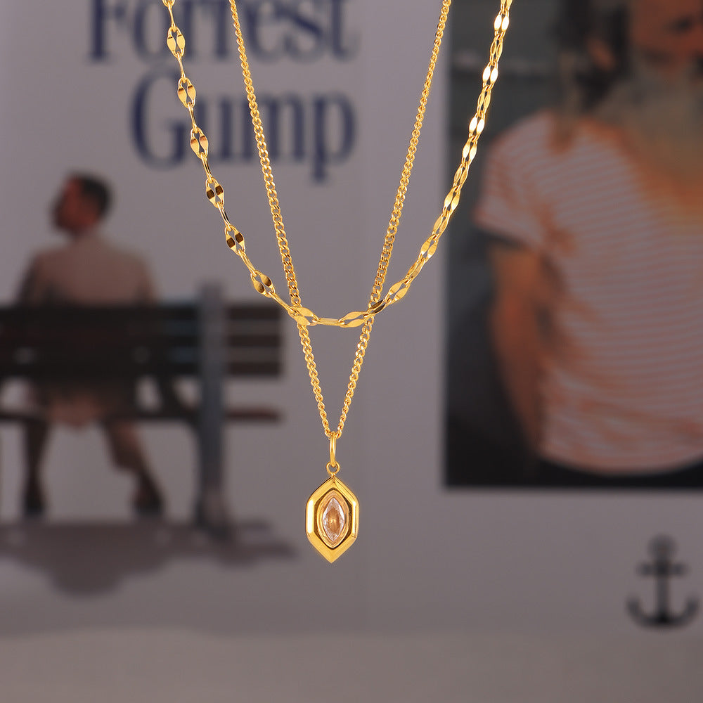 Geometric Hexagon Pendant Stainless Steel Necklace