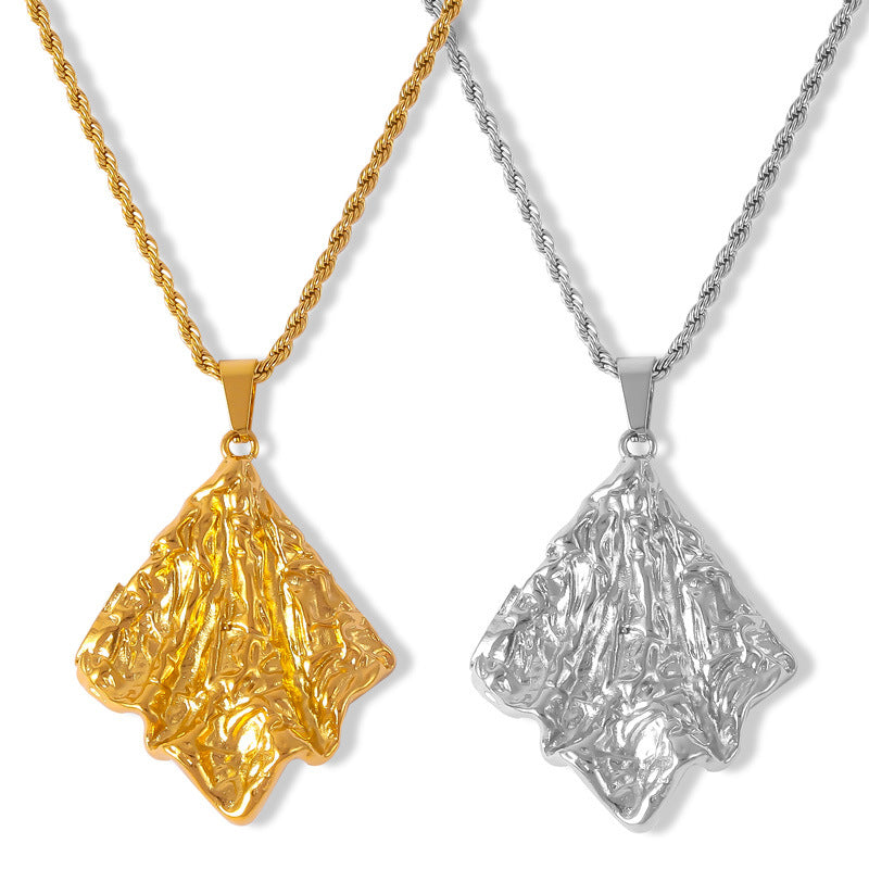 Stainless Steel Geometric Wrinkled Texture Pendant Necklace