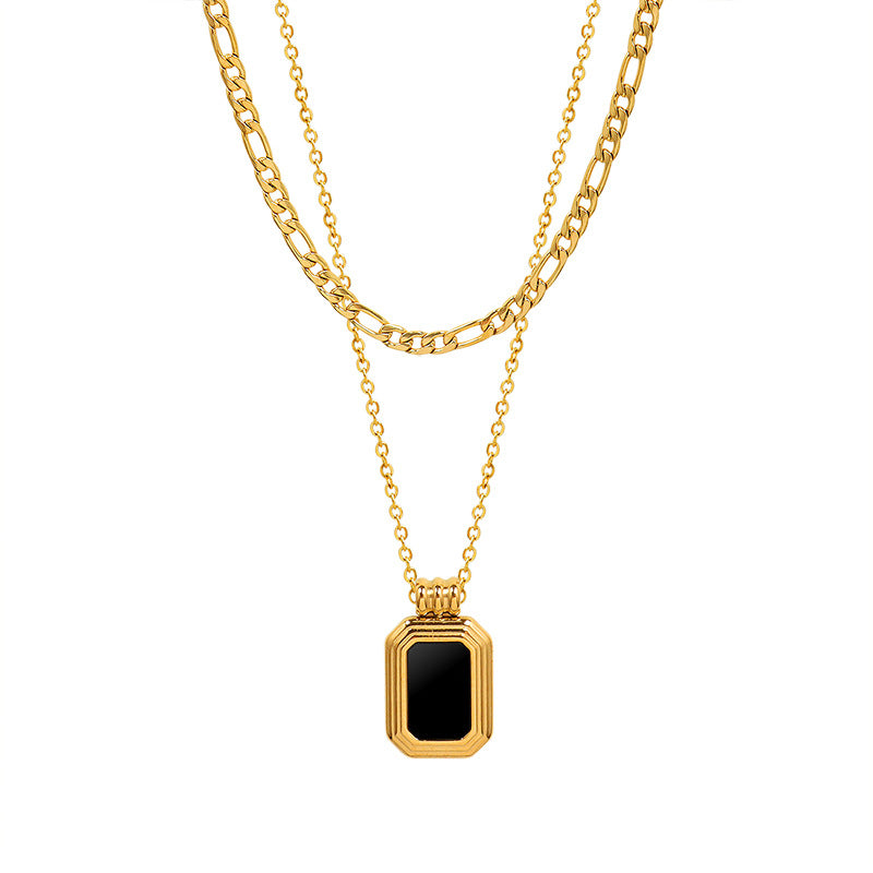 Stainless Steel Double Layered Stackable Square Pendant Necklace