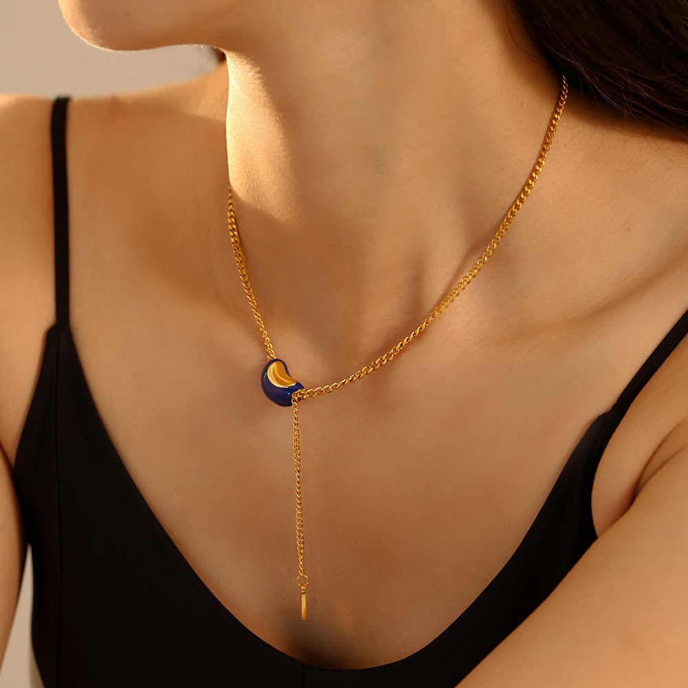 Stainless Steel Small Bean Pendant Tassel Necklace
