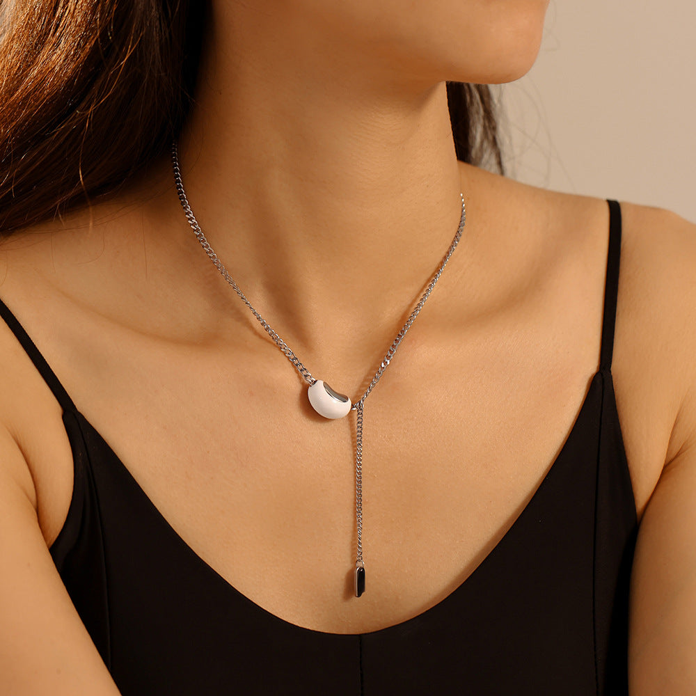 Stainless Steel Small Bean Pendant Tassel Necklace