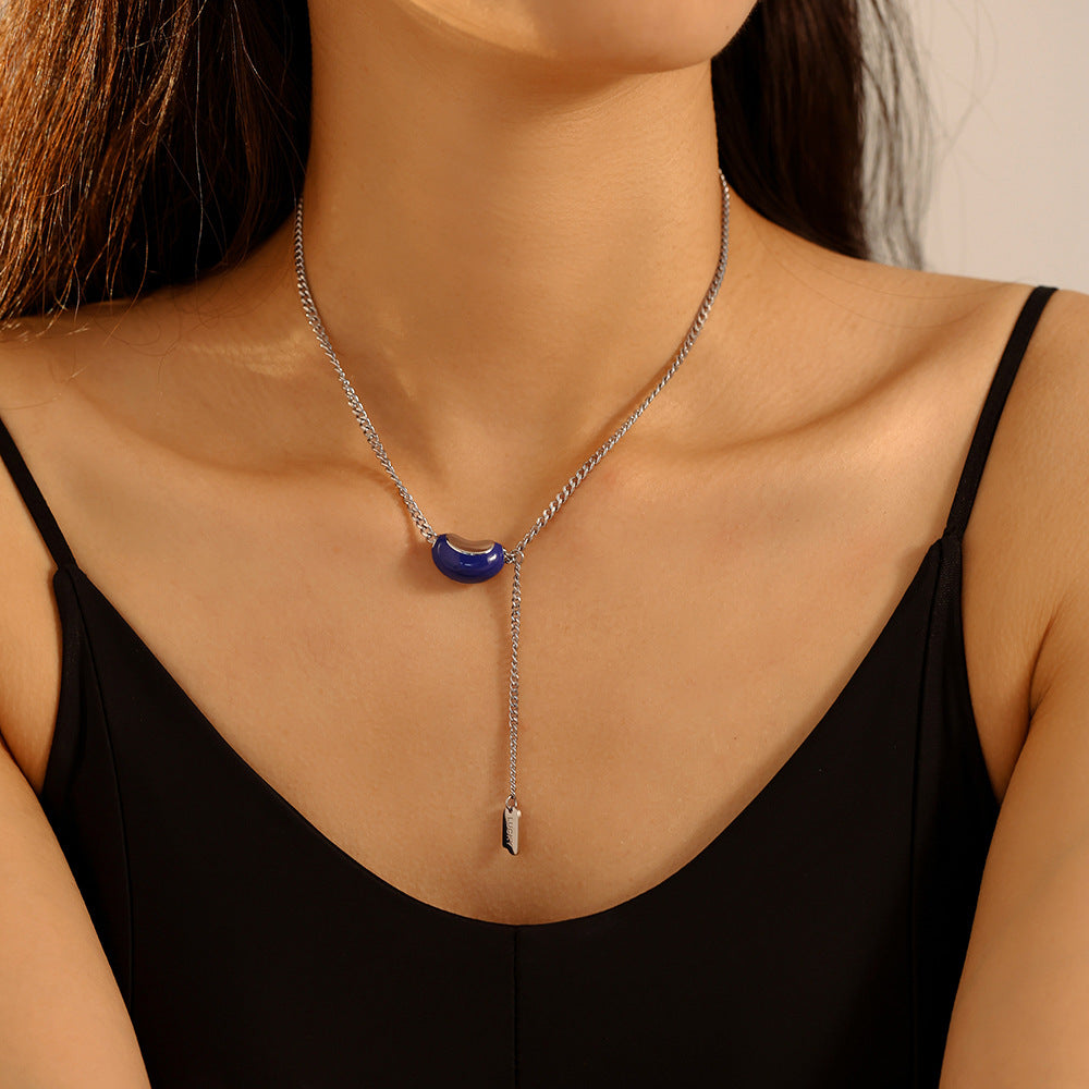 Stainless Steel Small Bean Pendant Tassel Necklace