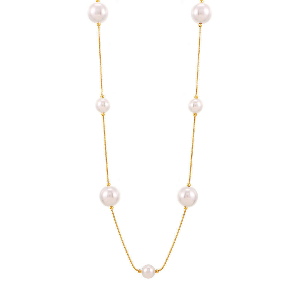 Stainless Steel Separated Imitation Pearl Necklace