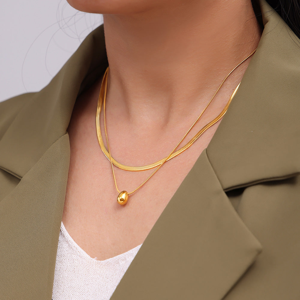 Stainless Steel Multi-layered Simple Round Bead Pendant Necklace