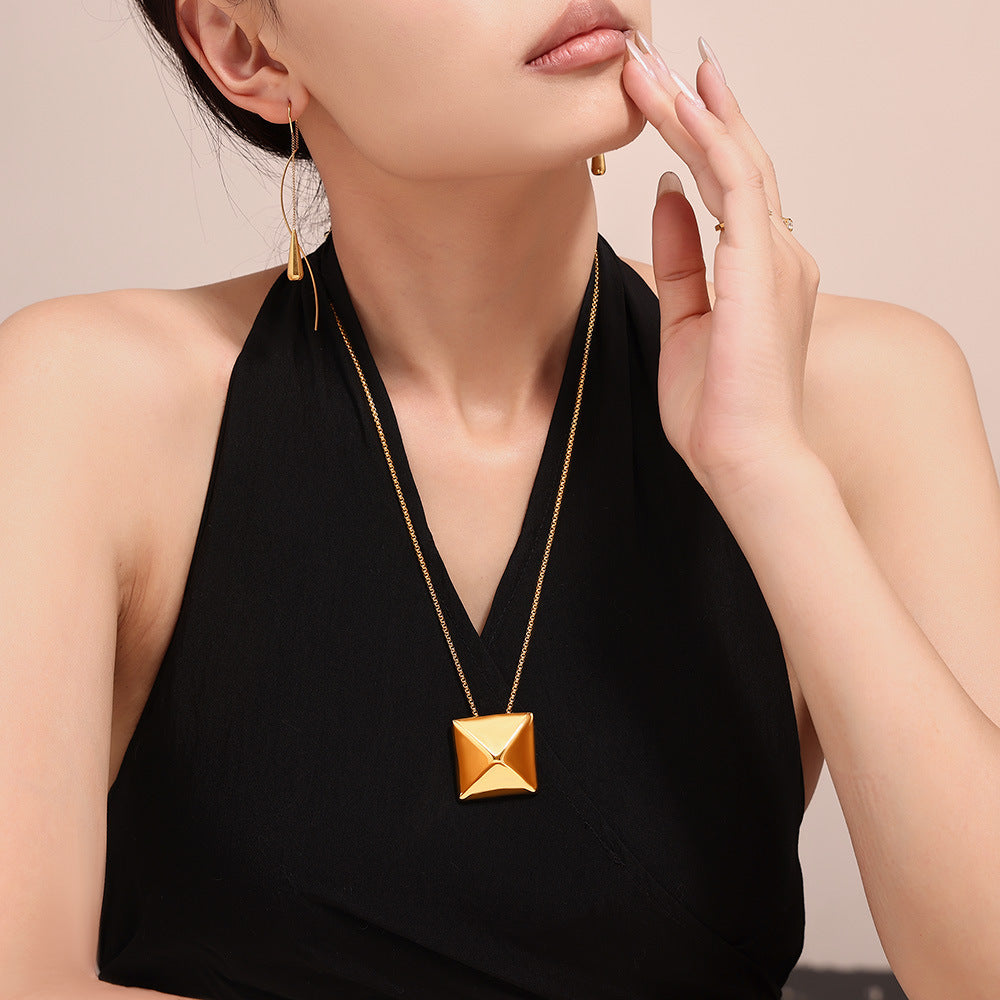 Stainless Steel Cube 3D Triangle Pendant Necklace