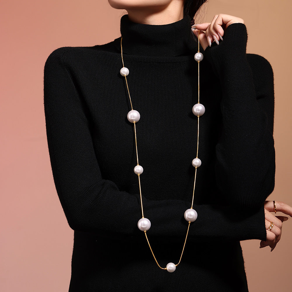 Stainless Steel Separated Imitation Pearl Necklace