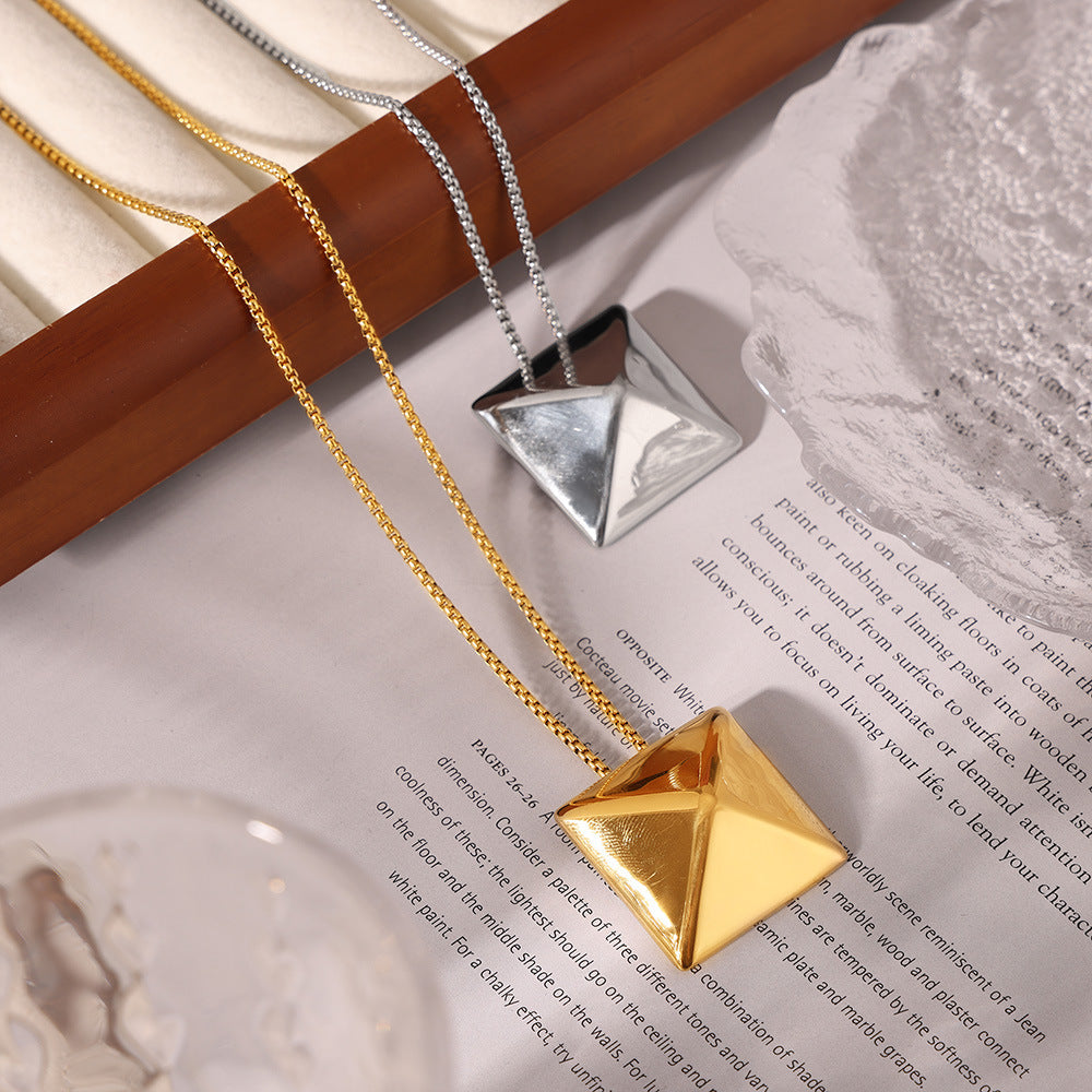 Stainless Steel Cube 3D Triangle Pendant Necklace