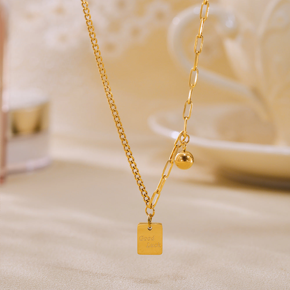 Stainless Steel Square Letter Pendant Splicing Chain Necklace