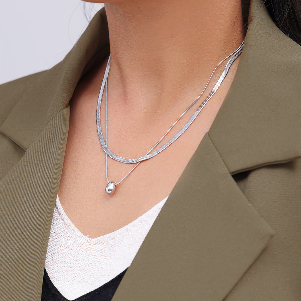 Stainless Steel Multi-layered Simple Round Bead Pendant Necklace